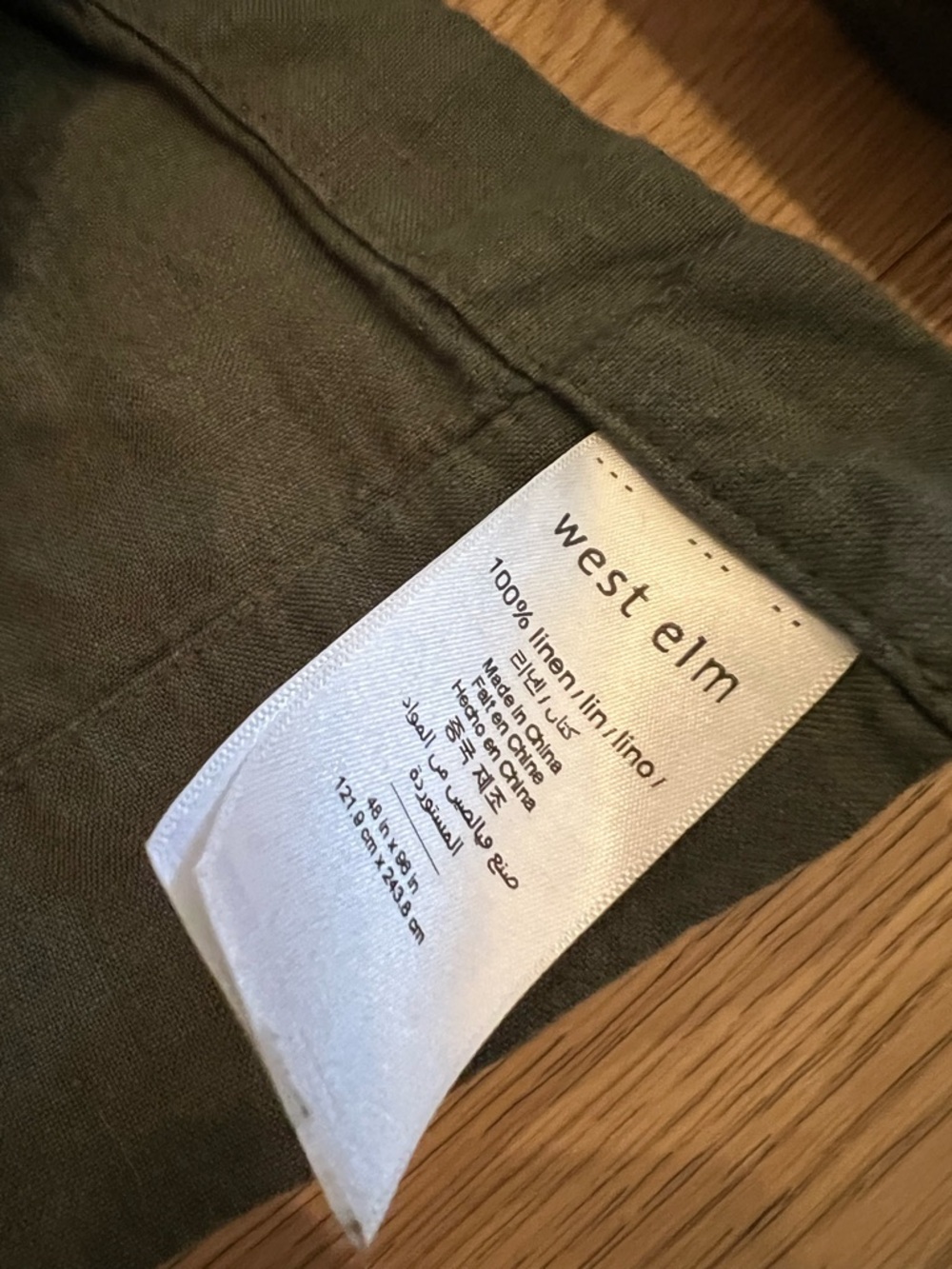 West Elm Olive Green 100% flax linen Curtain Panels set of (8) like new - Picture 6 of 7